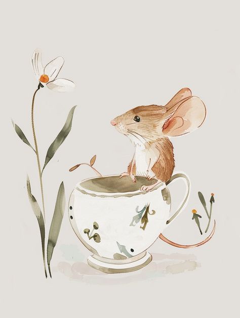 #NurseryStyle #WatercolorSketch #CuteMouse #Teacup #3:4AspectRatio #Stylize50 #TheCandie Mouse Paintings Acrylic, Mouse Paintings, Mouse Watercolor, Mouse Cute, Mouse Paint, Inspirational Digital Art, Paintings Acrylic, Nursery Style, Cute Mouse