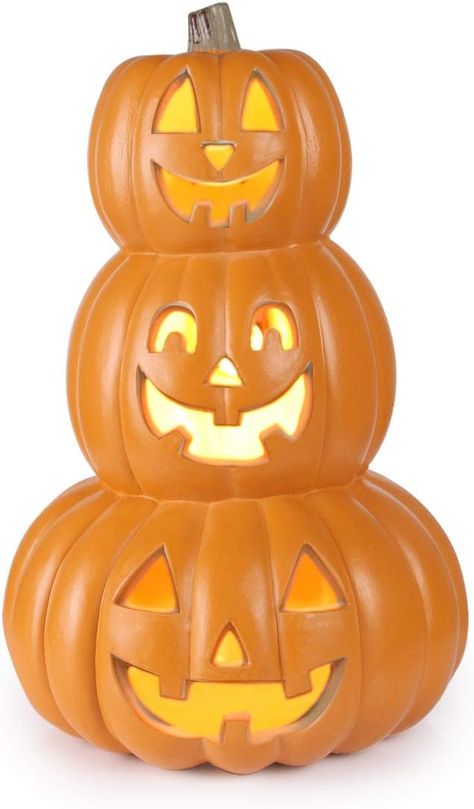 LED Halloween JackoLantern - Waterproof Lighted Jack O Lantern Unique 3 Tiers Designed with Traditional Smile face for Porch, Party, Front Door, Fireplace... Lanterns Light, Halloween Jackolantern, Porch Party, Up Pumpkin, Reindeer Lights, Light Up Pumpkins, Pumpkin Decorations, Pumpkin Lantern, Jack O Lanterns