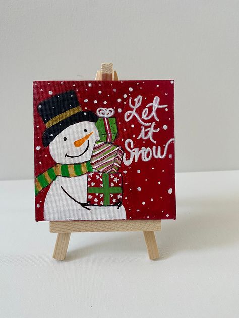 Beginner Christmas Painting, Preppy Christmas Paintings, Cute Christmas Paintings Easy, Mini Canvas Art Christmas, Canvas Christmas Ideas, Mini Canvas Christmas Paintings, Cute Christmas Paintings On Canvas Easy, Mini Christmas Canvas, Christmas Acrylic Painting Easy