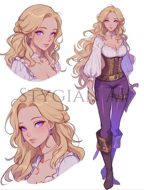 Anime Pirate Outfits Female, Anime Female Pirate, Blonde Character Design Female, Short Hair Female Character Design, Female Pirate Oc, Character Design Blonde, Goddess Fanart, Blonde Princess, Anime Pirate