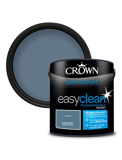 Runaway® - Breatheasy® Bathroom Mid Sheen Emulsion - Easyclean® | Crown Paints Navy Bathroom Paint, Navy And Blush Bathroom, Dark Blue Bathroom Walls, Crown Bathroom Paint, Dark Navy Bathroom, Midnight Blue Bathroom, Diy Lake, Understairs Toilet, Bathroom Zen