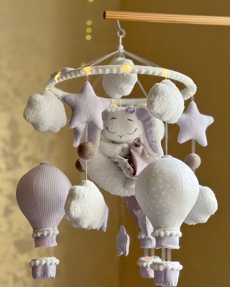 Baby girl mobile bunny Baby Girl Bunny Nursery, Elephant Baby Mobile, Bunny Mobile, Elephant Mobile, Crib Nursery, Mobile Girl, Balloon Mobile, Mobile Hanging