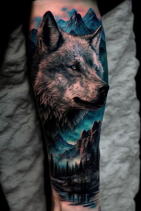 Wolf Pack Tattoo, Unique Animal Tattoos, Wilderness Tattoo, Wolf Tattoos Men, Animal Sleeve Tattoo, Nature Tattoo Sleeve, Wolf Tattoo Sleeve, Native Tattoos, Forest Tattoos