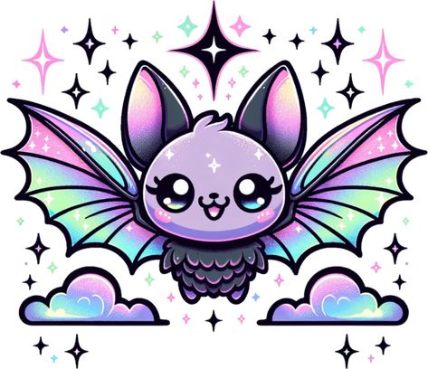 Graphic of a kawaii pastel goth bat with wings, flying amidst stars. Add some cute pastel goth vibes to your wardrobe with this adorable bat chibi design! Perfect for those who love kawaii and gothic fashion. This cute bat design makes a great present for bat lovers, pastel goth enthusiasts, and anyone who loves chibi art. -- Choose from our vast selection of Crewneck and V-Neck T-Shirts to match with your favorite design to make the perfect custom graphic T-Shirt. Pick your favorite: Classic, R Cute T Shirt Designs For Women, Cute Goth Drawings, Pastel Goth Art Kawaii Creepy, Cute Goth Art, Pastel Goth Drawing, Bat Chibi, Cute Bat Art, Pastel Graphic Design, Goth Kawaii Art