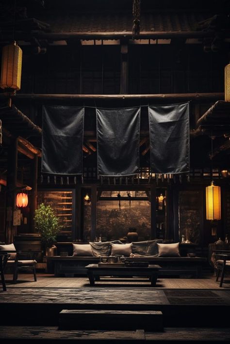 Wood Home Interior, Dark Wood Home, Japanese Cabin, Traditional Japanese Aesthetic, Japanese Man, Japanese Room, Rustic Wood Furniture, Conceptual Illustration, Wood Home