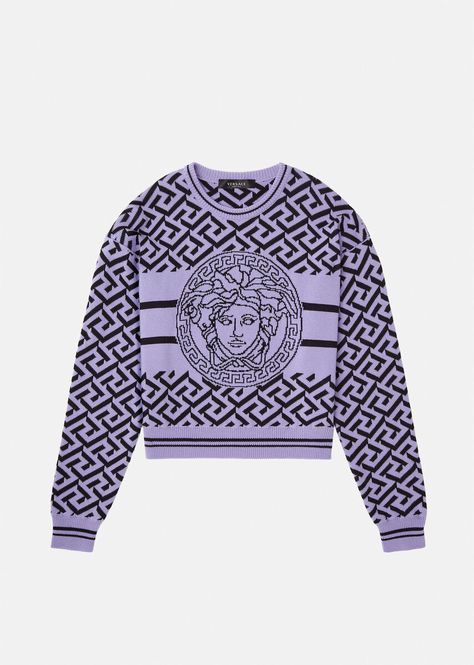 Versace Medusa La Greca Jumper for Women | US Online Store Jumper For Women, Versace Style, Luxury Clothes Men, Versace Sweatshirt, Sleeveless Knit Top, Versace Shop, Sweater Design, Luxury Clothing, Luxury Women