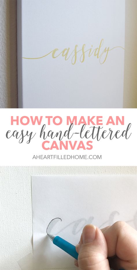 It’s no secret that I love a great budget-friendly, time-saving DIY home decor project. If I see a piece of art that I really want in our home and know that I can make it myself for less money and a little time – I usually try it. This lead to my latest creation. I used a super simple method to make a personalized hand lettered canvas that turned out beautifully! It is also week 2 of the One Room Challenge hosted by Calling It Home and I have updates on what I have been working on for my ... Homemade Canvas, Crafts For Teens To Make, Foto Transfer, Canvas Letters, Crafts For Boys, Crafts For Girls, Short Cut, Canvas Crafts, Diy Home Decor Projects