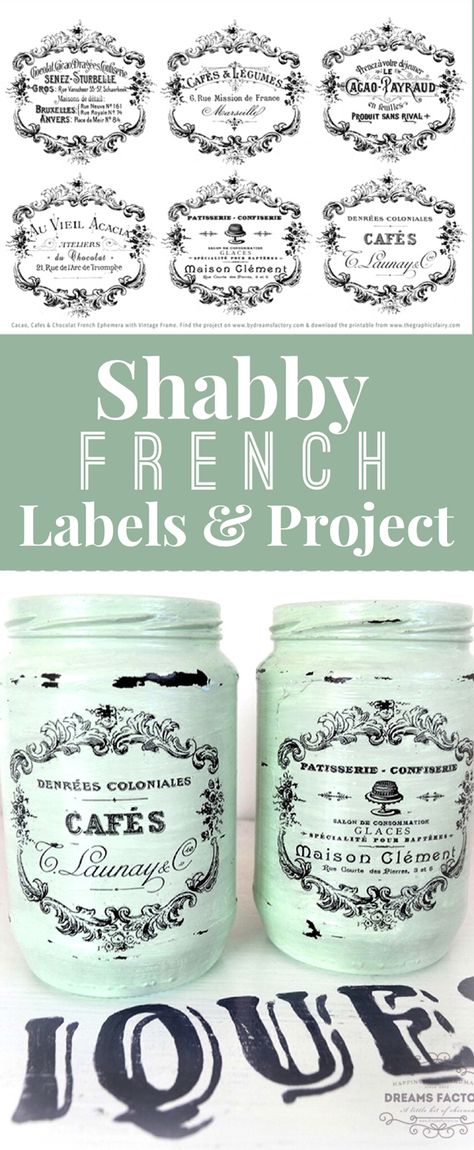 Shabby French Typography Labels + Project - Gorgeous! - The Graphics Fairy French Labels, French Typography, Diy Blanket Ladder, Etiquette Vintage, Decor Shabby Chic, Graphics Fairy, Vintage Diy, Mason Jar Crafts, Printable Labels