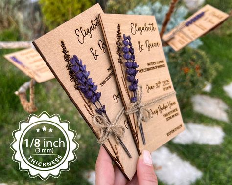 Lavender Wedding Invitation Set, Wedding Invitations - Purple Wedding Invitation https://etsy.me/3HA9NZl #clear #wedding #purple #summer #flat #vertical #invitation #destinationtravel #weddinginvitation Enchanted Forest Wedding Decorations, Purple Theme Party, Wooden Invitation, Rustic Wood Wedding Invitations, Lavender Wedding Invitation, Forest Wedding Decorations, Eucalyptus Invitation, Wooden Wedding Invitations, Lavender Wedding Invitations