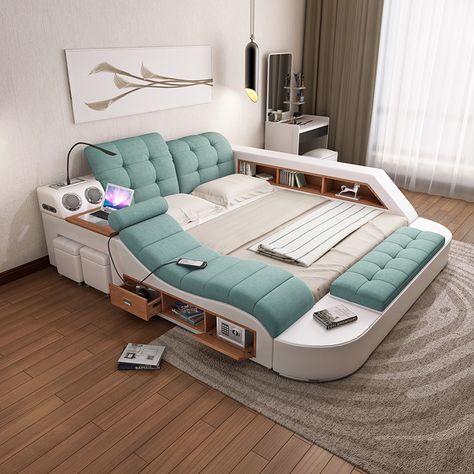 Smart massage tatami bed cloth bed master bedroom 1 8 m double bed modern minimalist multi-functional soft bed Smart King Bed, Futuristic Bed Frame, Smart Bed Frame, Low Bed With Storage, Unique Bed Designs Master Bedrooms, Dream Guest Bedroom, Bed Pallets Ideas Small Spaces, King Size Bed Master Bedrooms Ideas, Smart Room Ideas