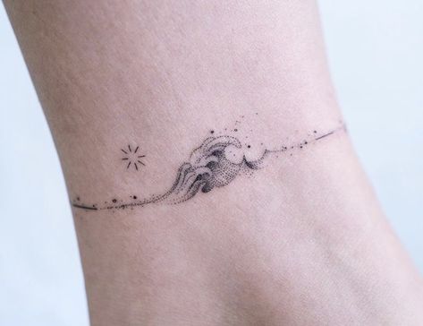 Wave Tattoo Ankle Bracelet, Tattoo Shell, Just Breathe Tattoo, Ankle Band Tattoo, 2023 Tattoo, Surf Tattoo, Tiny Tattoos For Women, Mandala Tattoos, Ankle Bracelet Tattoo