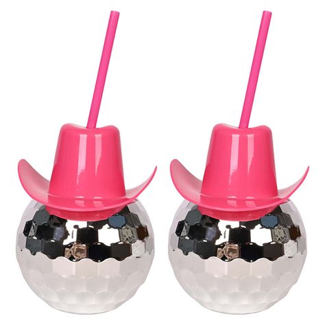 homede10  Add to my favorite sellers Mon. to Sat. Customer Service Warranty Service Product Description Description: 600ml Ball-Shaped Cup Unique Decor Cowboy Hat Ball-Shaped Bottle Fashion Supplies Nightclub Drinkware for Birthday Wedding Party Feature: 1. Unique Design: Our cowboy hat water cup is made of high-quality PS material and comes with a 600ml capacity. Each cup has a cowboy hat-shaped lid and a straw. Its unique design stands out among other party supplies. 2. Convenient to Use: The spiral design of the cup's mouth prevents the lid from slipping off, and the straw goes through the lid, so you won't spill your drink while dancing or walking around at a party. 3. Versatile: This cup is suitable for various occasions such as Western-themed parties, birthdays, anniversaries, and an Cowboy Disco, Disco Ball Cup, Pink Cowboy Hat, Cocktail Cup, Western Theme Party, Western Parties, Wedding Bottles, Pink Cowgirl, Water Party