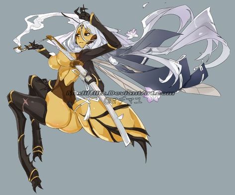 Insect Girl Art, Bee Girl Character Design, Wasp Character, Insect Girl, Monster Woman, Insect Monster, Bug People, Monster Girl Encyclopedia, Demi Human