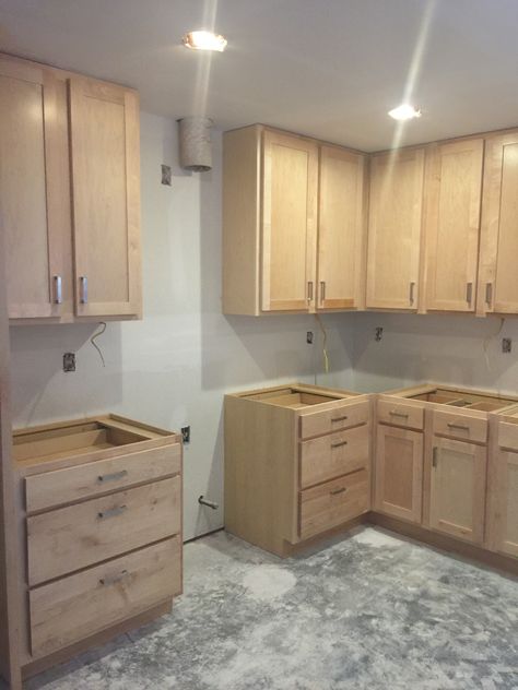 Wellborn cabinets installed.  Maple cabinets with a natural finish. Maple Rye Cabinets, Wellborn Cabinets, Interesting Facts About Yourself, Maple Cabinets, Installing Cabinets, Flooring Ideas, Kitchen Makeover, Rye, Kitchen Remodel