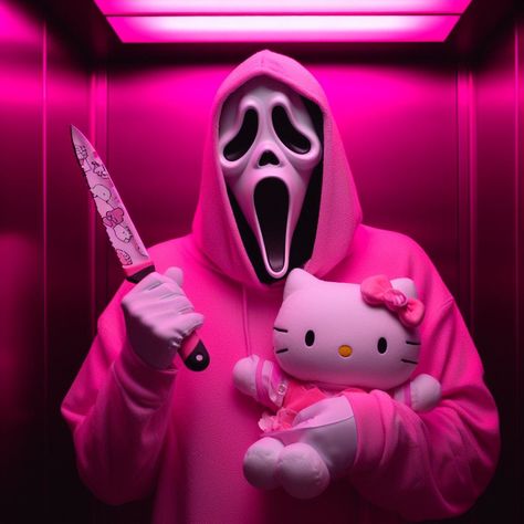 Ghost Face And Hello Kitty, Hot Ghost Face Wallpaper, Hot Ghost Face Fan Art, Halloween Pfp Girl, Ghost Face Hello Kitty, Scream Hello Kitty, Scary Pfps, Ghost Face Cute, Horror Movie Pfp