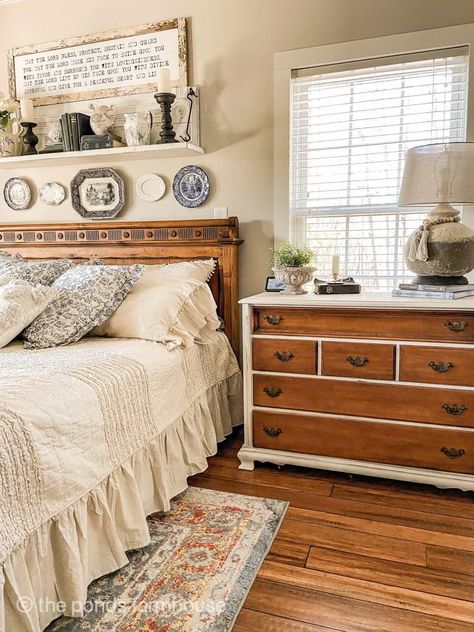 Vintage chest transformed in 3 easy steps.  Thrift Store Furniture Find. Cozy Vintage Bedroom, Thrifted Bedroom, Traditional English Cottage, Cozy Attic Bedroom, Boho Farmhouse Bedroom, Vintage Farmhouse Bedroom, Farmhouse Bedrooms, Thrifted Decor, Spring Bedroom