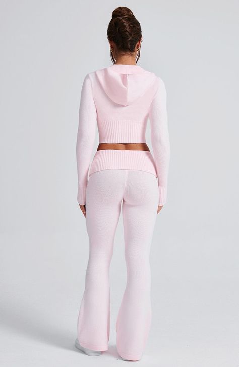 Elevate your off duty wardrobe with the Portia Knit Hoodie. This cropped hoodie features a fitted silhouette with a 2-way zipper and drawstring for the perfect fit. Complete your look with the matching Portia knit Pants.    Colour: Pink.  Cropped length.  Unlined.  Fitted.  Fitted sleeves with wide 2x2 rib cuff.  2-way functional exposed zipper down centre front.  2x2 rib hem.  Front drawstring.  Model is an XS and is wearing an XS.   Size: XS, S, M, L, XL, XXL Unique Loungewear, Pink Polo Set, Light Pink Nike Hoodie, Dancing With The Stars Outfits, Bummy Outfits Baddie, Period Fits, New Stuff, Off The Shoulder Hoodie, Pink Valentines Day Outfit