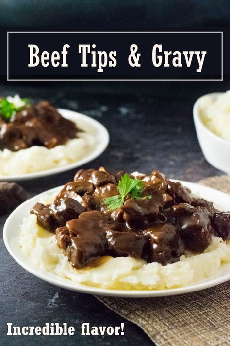 Beef Tips and Gravy recipe #beef #dinner #gravy Beef Tips And Gravy Recipe, Braised Short Ribs Recipe, Beef Tip Recipes, Beef Tips And Gravy, Recipe Beef, Beef Tips, Comfort Food Recipes Dinners, Gravy Recipe, Gravy Recipes