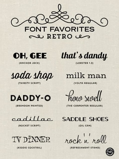 Retro fonts for graphic design, web design, blogging, paper crafts, DIY projects and more! // From Elegance and Enchantment Beach Fonts, Typeface Poster, Design Alphabet, Youtube Ideas, Fun Fonts, Sock Hop, Retro Beach, Retro 11, Restaurant Logo