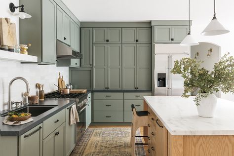 Projects — Decorotation Interiors - Bay Area Interior Design Clever Kitchen Ideas, Evergreen Fog, Spanish Style Architecture, Disc Interiors, Green Kitchen Cabinets, All White Kitchen, Green Cabinets, Kitchen Trends, Nature Inspired Design