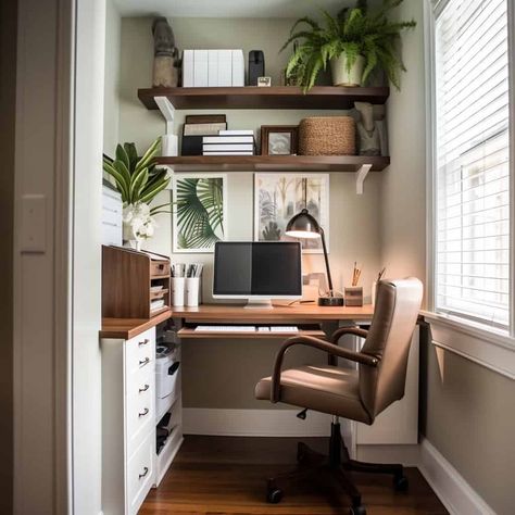 Tiny Home Office, Elegant Home Office, Tiny Office, Small Space Office, Small Home Offices, Cozy Home Office, Office Nook, Office Room Decor, Office Inspo