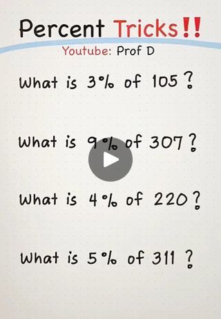 385K views · 12K reactions | Very Useful Percentage Tricks - SUPER FAST AND EASY! | Very Useful Percentage Tricks - SUPER FAST AND EASY! | By Prof D | Facebook Percentages Math Trick, Percentage Tricks, Simplifying Rational Expressions, Percentages Math, Math Tips, Mobile Code, Teaching Math Strategies, Cool Math Tricks, Math Genius