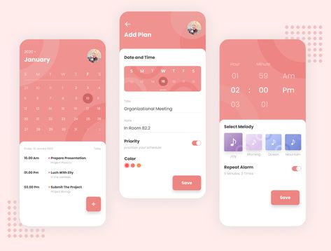 Planner and Reminder App Exploration by Ariqah Hasna on Dribbble Phone Layout Ideas, Reminder Design, Social App Design, To Do App, Reminder App, Journal App, Ui Design Dashboard, Ux App Design, App Design Layout