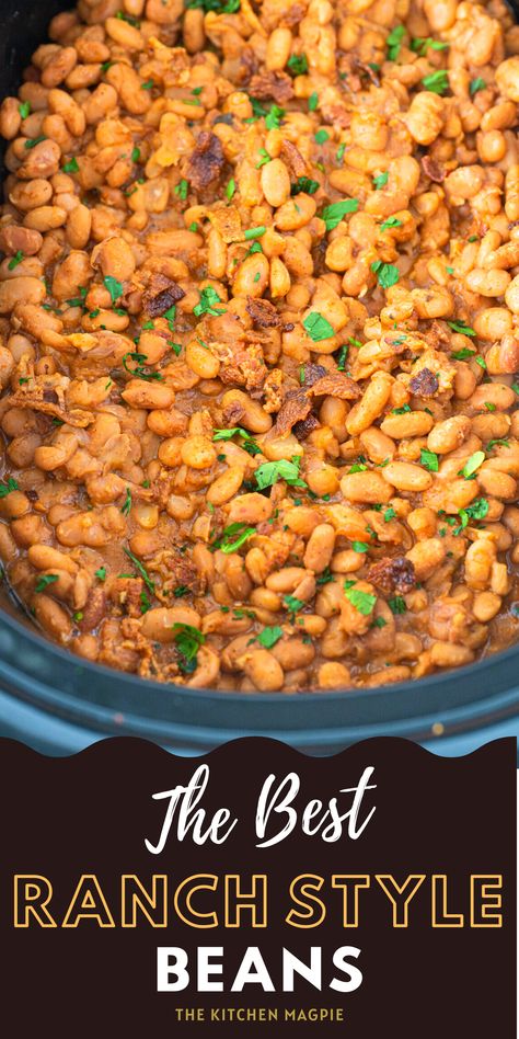 Ranch Beans Recipe, Ranch Style Beans Recipe, Ranch Beans, Ranch Style Beans, Dry Beans Recipe, Bbq Side Dish, Beans In Crockpot, Big Family Meals, Bbq Side