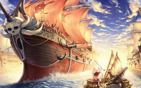 Fantasy Ship Pirate Wallpaper Anime Pirate, Pirate Boats, Pirate Art, One Piece Ship, Wooden Jigsaw Puzzles, Free Anime, Pirate Ship, Anime Oc, Computer Wallpaper