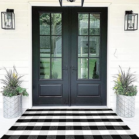 Amazon.com: Buffalo Plaid Rugs Cotton Black and White Check Rug 35.4'' x 59''Hand-Woven Indoor/Outdoor Area Rug for Welcome Door Mat, Front Porch,Kitchen,Bathroom,Entry Way,Living Room (3' x 5') : Patio, Lawn & Garden Check Rug, Plaid Rug, Farmhouse Entryway, Mobile Home Porch, Porch Rug, Front Door Rug, Indoor Doors, Indoor Door Mats, Layered Rugs