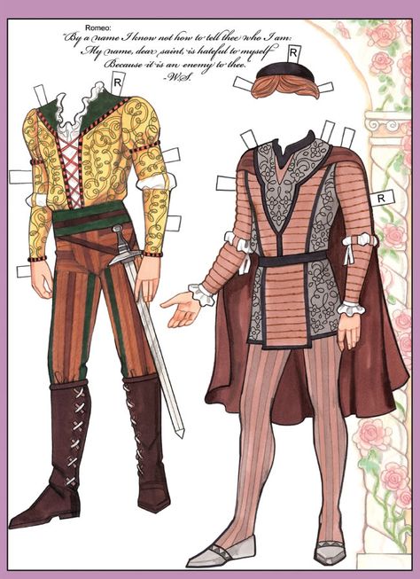 Romeo & Juliet Paper Dolls by Eileen Rudisill Miller, Dover Publications, 8 sample pages (7 of 8) Victorian Era Dresses, Storybook Characters, Paper People, Dover Publications, Paper Dolls Book, Gibson Girl, Victorian Dolls, Popular Outfits, Vintage Paper Dolls