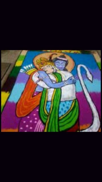 Rangoli of Ram and Hanuman Ram Hanuman Rangoli, Hanuman Rangoli, Ram And Hanuman, Ram Hanuman, Princess Peach, Ram, Mario Characters, Fictional Characters, Quick Saves