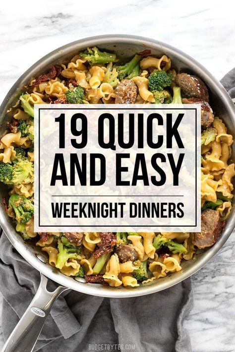 When you're tired and hungry, these 19 Quick and Easy Weeknight Dinners that use pantry staples will save the day and leave you full and happy! #dinner #dinnerrecipes #easyrecipe #easydinner #homemade #delicious #familydinner Quick And Easy Weeknight Dinners, Budget Bytes, Fast Dinner Recipes, Diner Recept, Fast Dinners, Dinner Recipes Easy Quick, Cheap Dinners, Quick Easy Dinner, Weeknight Dinner Recipe