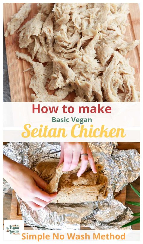 A lovely basic vegan seitan chicken recipe made with simple ingredients. This no wash method is perfect for using in other recipes. Vegetarian Chicken Substitute, Chicken Substitute, Seitan Chicken, Vegan Seitan, Seitan Recipes, Vegetarian Chicken, Vital Wheat Gluten, White Miso, Vegan Beans