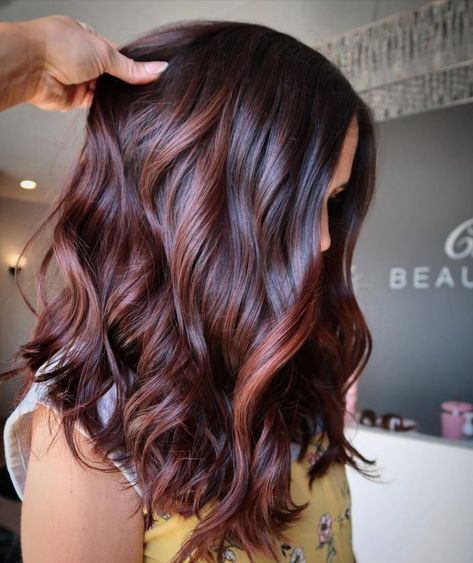 Winter Hair Color 25 Ideas for Brunettes: Fun Styles with Highlights, Balayage, and Layers for 2024 Maroon Balayage, Balayage To Highlights, Dimensional Brunette Balayage, Maroon Highlights, Espresso Hair Color, Burgundy Balayage, Bangs And Layers, Neutral Skin Tone, Winter Hair Color Ideas