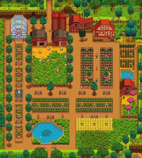 © mocoroni on reddit Simple Farm Layout Stardew, Stardew Valley Farm Layout Early Game, Stardew Farm Setup, Stardew Valley Farm Setup, Stardew Valley Regular Farm Layout, Stardew Valley Inspiration, Cute Stardew Valley Farm, Stardew Valley Farm Layout Beginner, Farm Layout Stardew Valley