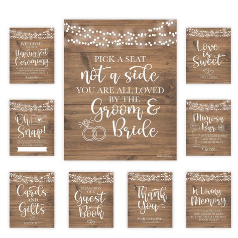 PRICES MAY VARY. If You’re Looking To Set The Tone For An Unforgettable Wedding; Then you need these wedding signs for reception; While other wedding signs set bundles are cheaply made overseas, our wedding gifts and cards sign sets are USA made Perfectly Match Your Wedding Theme; You'll receive 9 different 8x10 inch weddings signs; Use these as bridal shower signs, wedding gift table sign, wedding memorial table sign/memorial table for wedding, or please sign our guest book sign for wedding Wow Sign For Dessert Table, Wedding Signs For Ceremony, Wedding Gift Table Signs, Wedding Memory Table Sign, Table For Wedding, Rustic Wedding Signage, Love Is Sweet Sign, Cards Sign Wedding, Unplugged Ceremony Sign