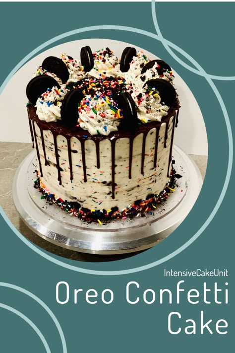 Birthday Cakes For Guys Men, Birthday Oreo Cake, Oreo Confetti Cake, Oreo Birthday Cakes, Oreo Funfetti Cake, Cool Birthday Cakes For Men Guys, Cake With Oreo Decoration, Oreo Sprinkle Cake, Birthday Cakes For Guys