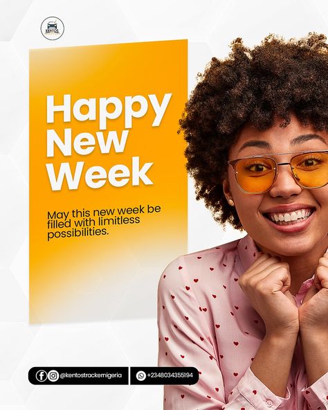 Happy New Week Flyer Design | for @kentostrackernigeria .. •••• #socialmediadesign #packagedbypromise #logodesign #photoshop #socialmediamarketingtips #socialmedialife #socialmediastrategist #flyerdesign #socialmediaconsultant #bannerdesign #socialmediatip #instagram #logodesigner #banner #contentmarketing #socialmediaconsulting #marketingdigital #art #socialmediaday #socialmediacoach #socialmediapostdesigner #socialmediadesigner #socialmediaposter #digitaldesigner #digitalmarketingage... New Week Flyer Design, Happy New Week, New Week, Flyer Design, Happy New, Photoshop, Marketing, Pins, Instagram