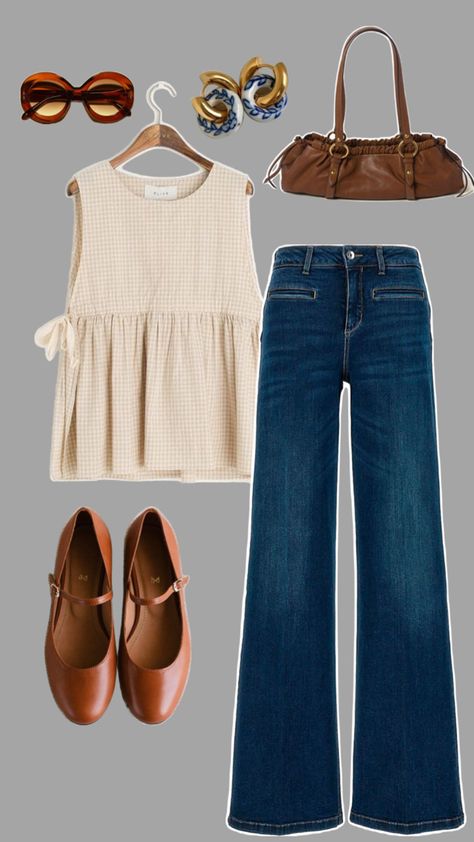 Blue Jean outfit with brown accessories Blue Ballet Flats Outfit, Brown Ballet Flats Outfit, Ballet Flat Outfit, Brown Ballet Flats, Ballet Flats Outfit, Blue Ballet Flats, Jean Outfit, Blue Jean Outfits, Brown Accessories