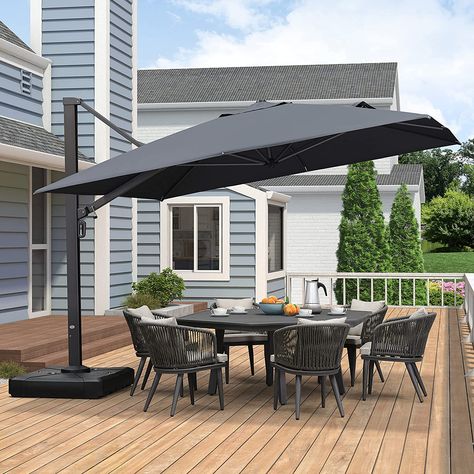 A 11' X 11' large canopy provides a large area shade for you in need, fit for commercial or residential uses. Powder-coated aluminum pole of 4" diameter in sturdy and rustproof construction, all-aluminum umbrella bones and 8 heavy-duty ribs, anti-oxidation spray painted, maintain a long period life Backyard Must Haves, Large Patio Umbrellas, Poolside Lounge, Cantilever Patio Umbrella, Backyard Balcony, Deck Backyard, Retractable Canopy, Offset Umbrella, Patio Shade