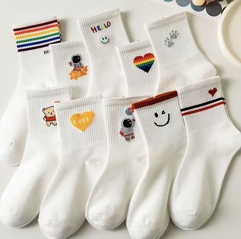 Rainbow Socks, Women Crew Socks, Calf Socks, 4 Way Stretch Fabric, Fashion Socks, Short Socks, Casual Socks, Cotton Socks, Socks And Hosiery