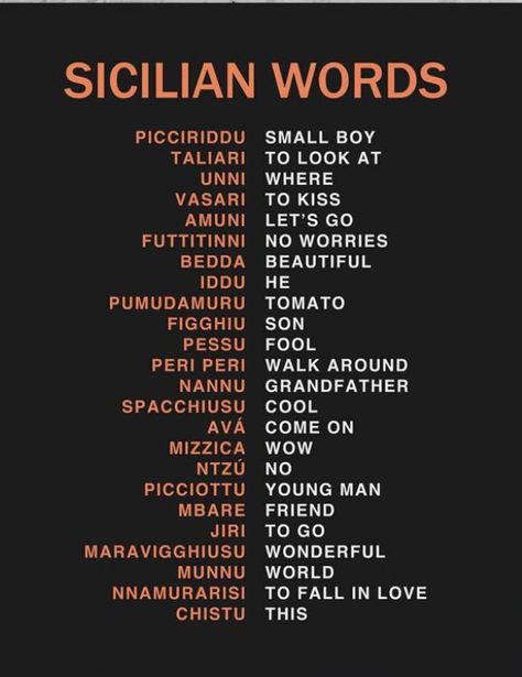 Nicknames In Italian, Sicilian Language, Italian Slang, Italian Expressions, Italian Sayings, Italian Vocabulary, Foreign Words, Learn Another Language, Learn Italian