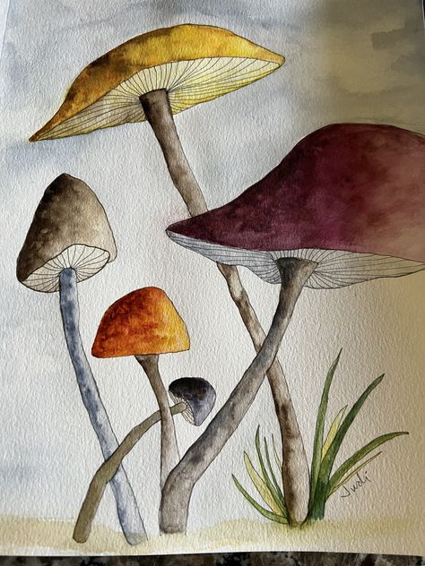 Watercolour Mushroom Paintings, Watercolour Mushroom, Mushroom Paintings, Card Painting, Abstract Watercolor Art, Color Painting, Simple Doodles, Abstract Watercolor, Painting Ideas