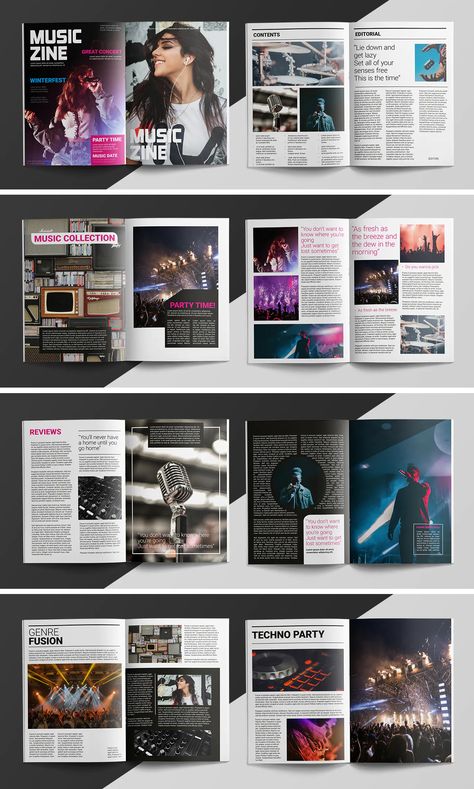 Music Magazine Template InDesign INDD - 20 Pages - Download Magazine Pages Layout, Music Magazine Layout Design, Design Magazine Inspiration, Music Magazine Design, Music Magazine Layout, Art Magazine Layout Design, Music Magazine Cover, Editorial Magazine Design, Magazine Editorial Layout