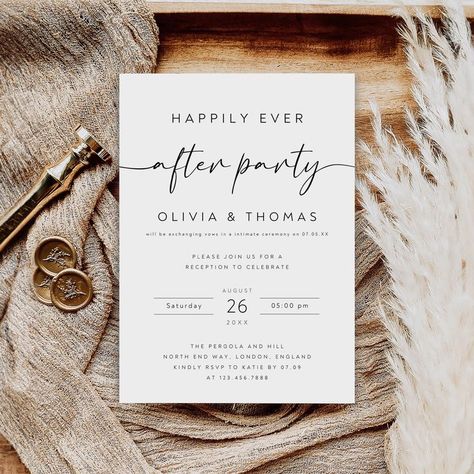 Happily Ever After Party Invitation, Wedding Reception Party Invitation, Wedding Elopement Announcement, Reception Evite ◆ Product Details: Instant access to edit the template after purchase. Digital file for printing and digital sharing. Editable template on the Canva website or app. ◆ How to Purchase and Access: Purchase the editable template. Access the design through ETSY with a PDF download containing an embedded link. Follow the link to personalize the design on Canva.com. ◆ Sizes Availab After Party Invites Wedding, Cocktail Reception Invitation, Elopement Party Invite, We Are Eloping Announcement, Elopement Dinner Invitation, Wedding Invites For Reception Only, Wedding After Party Invite, Reception Only Invitations Wording, Reception Party Invitations