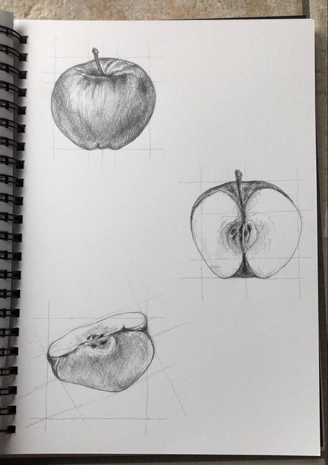 Fruit Pencil Drawing, Apple Sketch, Apple Drawing, Drawing Apple, Gold Art Painting, Drawing Cartoon Faces, Object Drawing, Perspective Art, Nature Art Painting