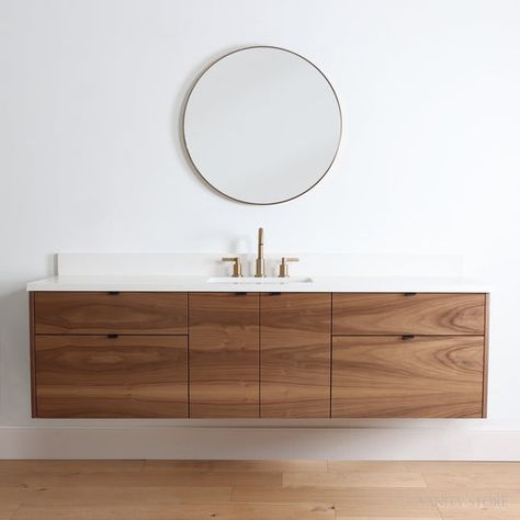 Walnut Bathroom Vanity, Brown Countertop, Walnut Bathroom, 72 Vanity, Walnut Vanity, Melamine Cabinets, Grey Drawers, Black Vanity Bathroom, Ceramic Undermount Sink