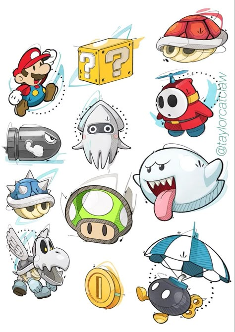 Super Mario Flash Tattoo, Super Mario Tattoo Design, Mario Tattoo Design, Disney Flash Tattoo, Mario Illustration, Super Mario Tattoo, Nintendo Tattoo, Mario Tattoo, Super Mario And Luigi