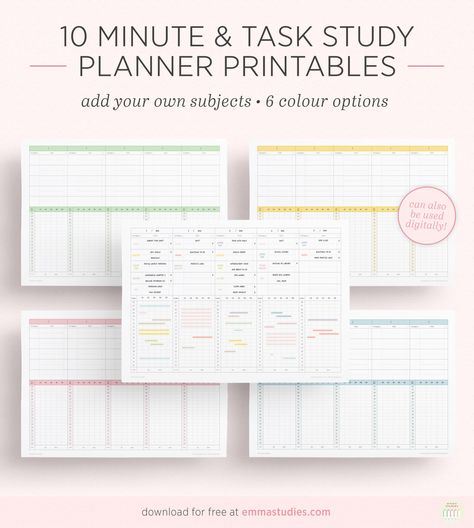 Academic Planner Printables Free, Exam Study Planner Printable Free, Student Planner Printable Free Templates, 10 Minute Study Planner, College Student Planner Printable Free, 10 Minute Planner Printable, Korean Study Planner Printable, Korean Organization, Study Printables Free